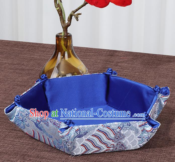 Chinese Traditional Household Accessories Classical Pattern Blue Brocade Storage Box Candy Tray