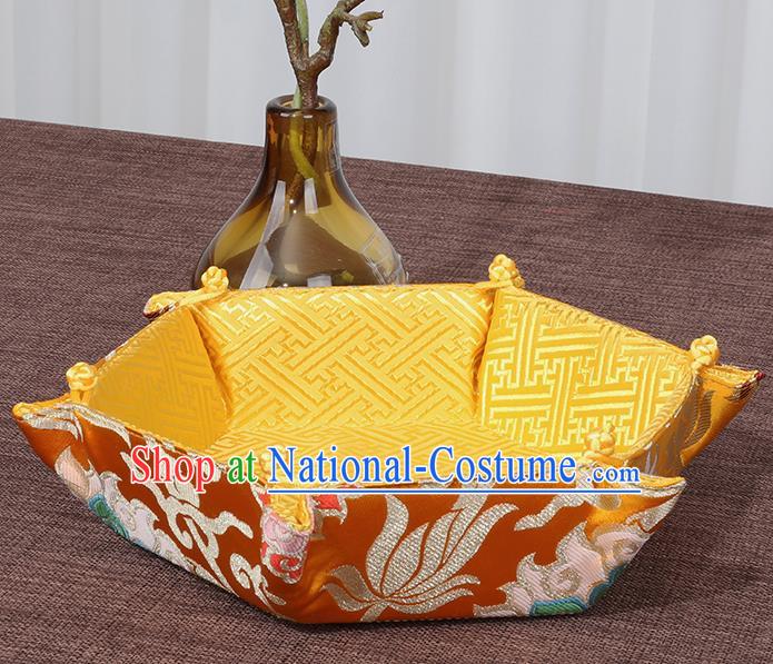 Chinese Traditional Household Accessories Classical Lotus Pattern Golden Brocade Storage Box Candy Tray