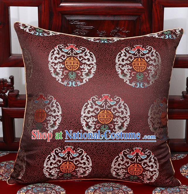 Chinese Classical Household Ornament Traditional Brown Brocade Back Cushion Cover