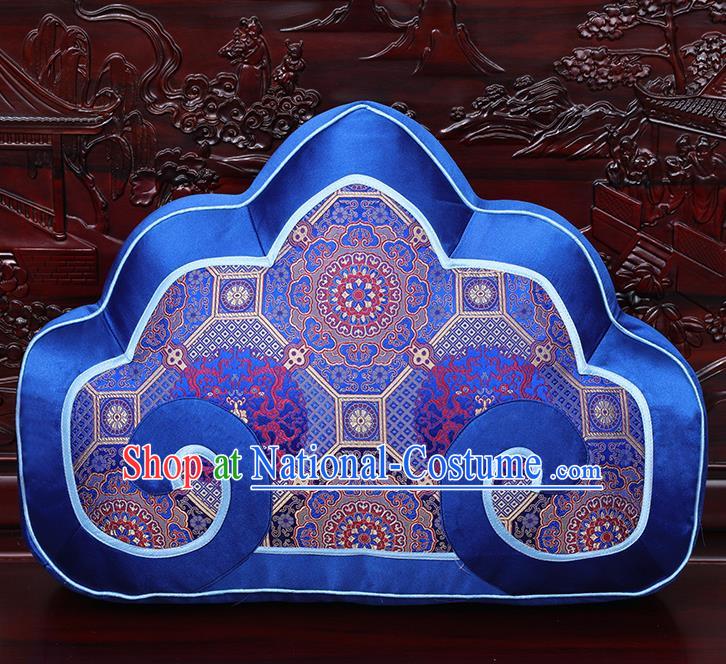 Chinese Traditional Arhat Bed Royalblue Brocade Back Cushion Cover Classical Household Ornament