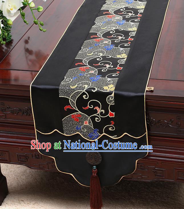 Chinese Traditional Black Brocade Table Cloth Classical Embroidered Pattern Household Ornament Table Flag