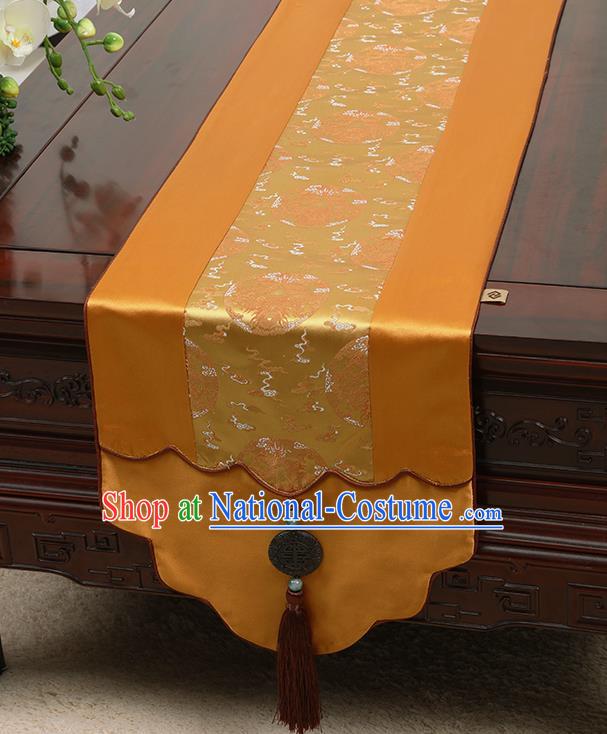 Chinese Traditional Golden Brocade Table Cloth Classical Dragons Pattern Household Ornament Table Flag