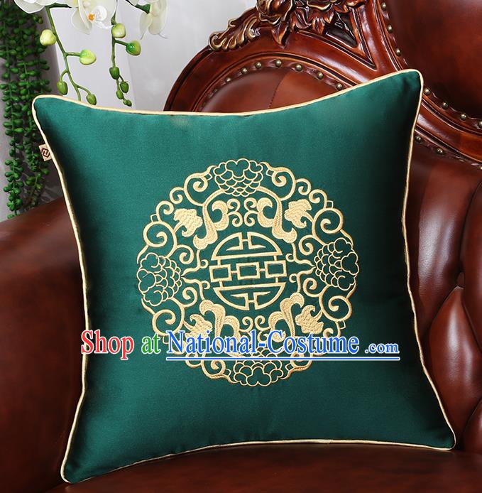 Chinese Traditional Atrovirens Brocade Back Cushion Cover Classical Embroidered Household Ornament