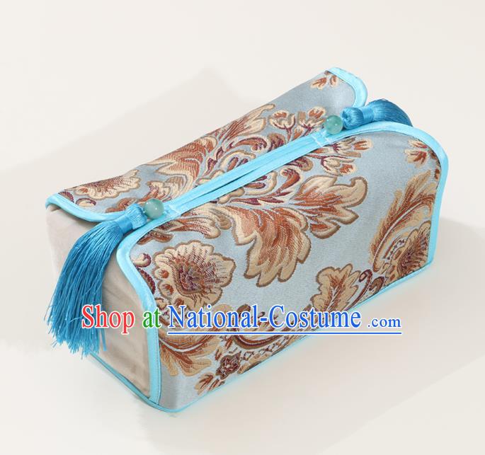 Chinese Traditional Household Accessories Classical Pattern Blue Brocade Paper Box Storage Box Cover