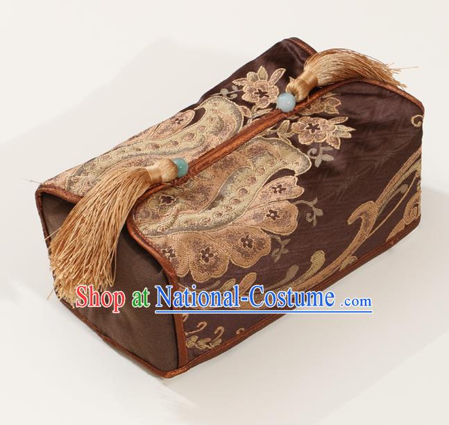 Chinese Traditional Household Accessories Classical Pattern Brown Brocade Paper Box Storage Box Cover