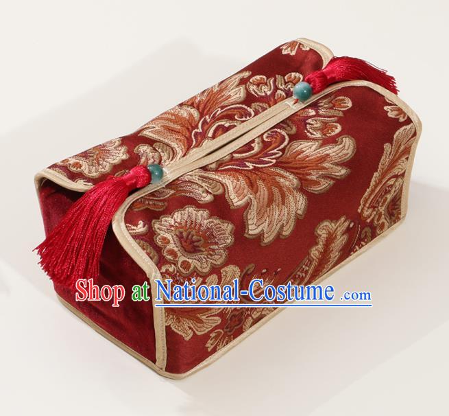 Chinese Traditional Household Accessories Classical Pattern Red Brocade Paper Box Storage Box Cover