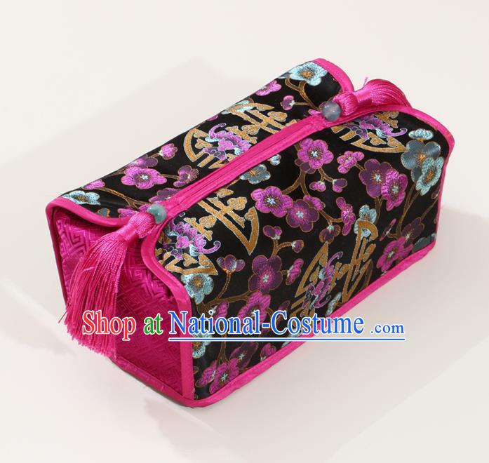 Chinese Traditional Household Accessories Classical Plum Blossom Pattern Black Brocade Paper Box Storage Box Cover