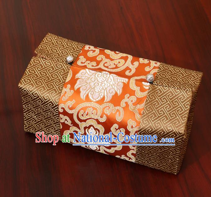 Chinese Traditional Household Accessories Classical Chrysanthemum Pattern Red Brocade Paper Box Storage Box Cove