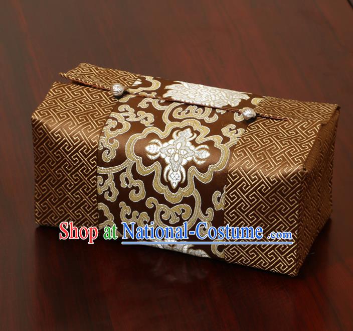 Chinese Traditional Household Accessories Classical Chrysanthemum Pattern Brown Brocade Paper Box Storage Box Cove