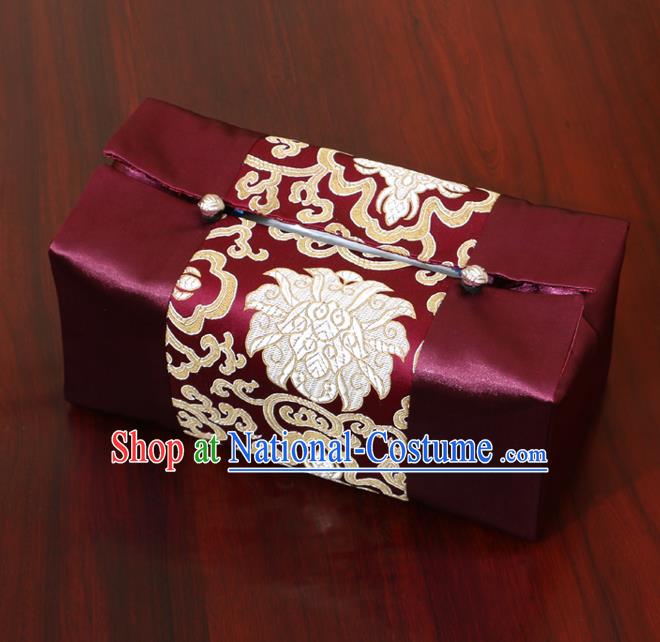 Chinese Traditional Household Accessories Classical Chrysanthemum Pattern Purple Brocade Paper Box Storage Box Cove