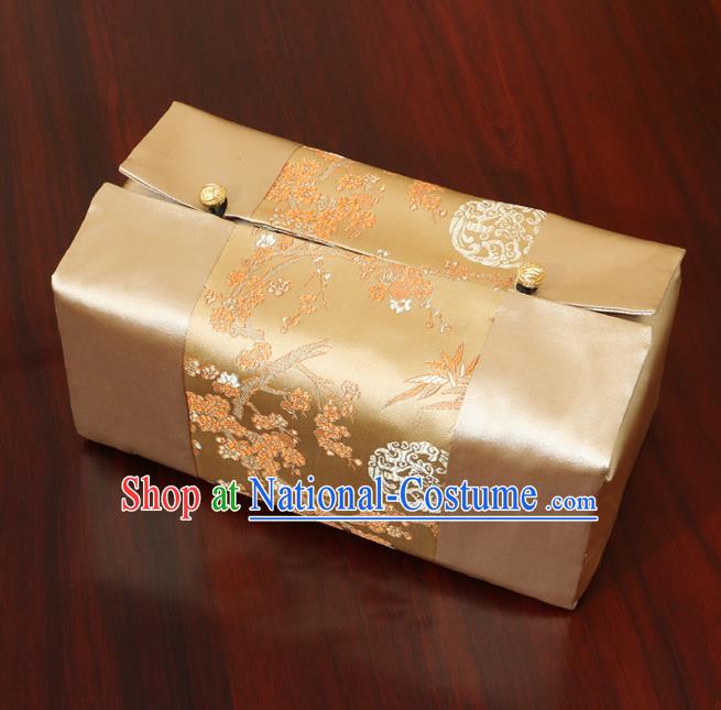 Chinese Traditional Household Accessories Classical Plum Blossom Pattern Golden Brocade Paper Box Storage Box Cove