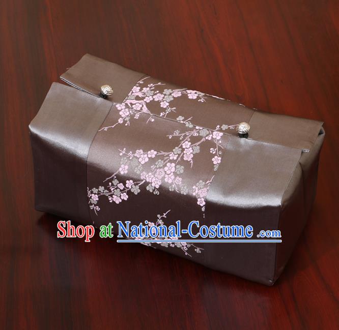 Chinese Traditional Household Accessories Classical Plum Blossom Pattern Grey Brocade Paper Box Storage Box Cove