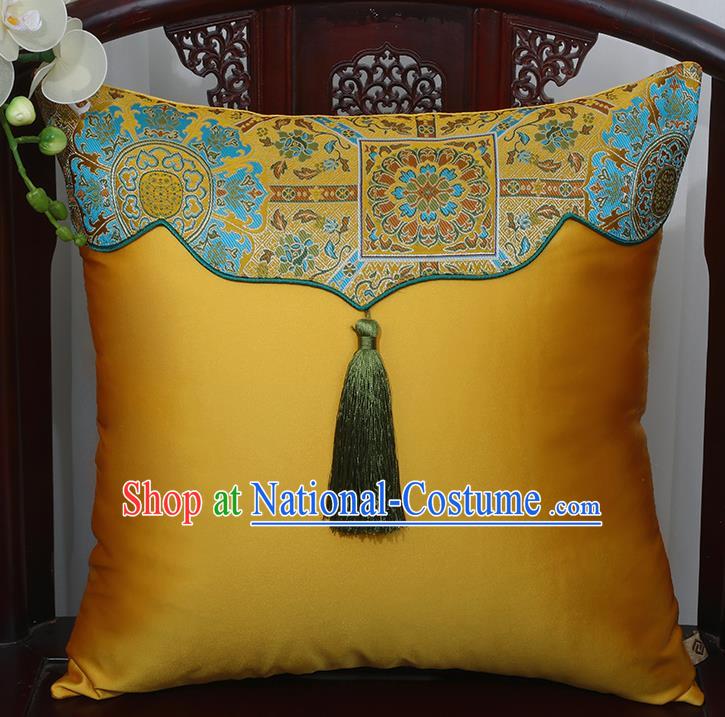 Chinese Traditional Yellow Brocade Back Cushion Cover Classical Household Ornament