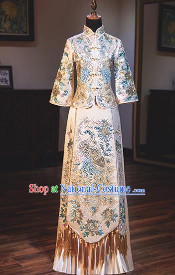 Chinese Traditional Wedding Costumes Bride Toast White Xiuhe Suits Ancient Embroidered Full Dress for Women