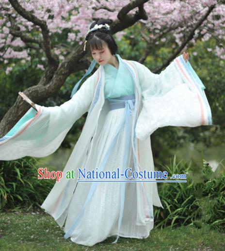 Chinese Traditional Jin Dynasty Palace Princess Historical Costumes Ancient Peri Court Maid Hanfu Dress for Women