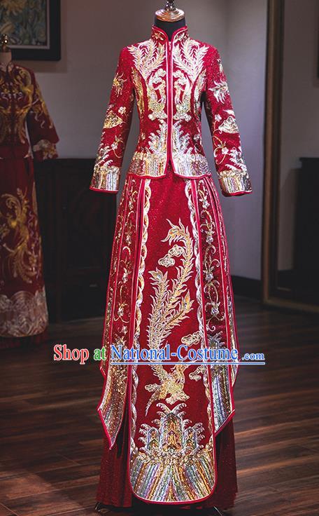 Chinese Traditional Wedding Costumes Embroidered Phoenix Red Xiuhe Suits Ancient Bride Toast Full Dress for Women