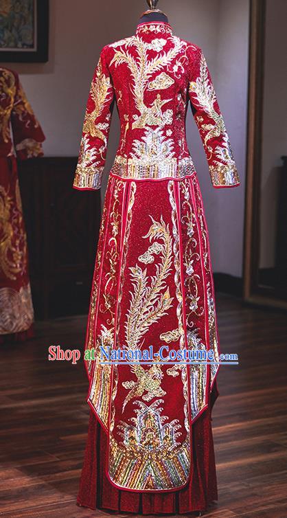 Chinese Traditional Wedding Costumes Embroidered Phoenix Red Xiuhe Suits Ancient Bride Toast Full Dress for Women