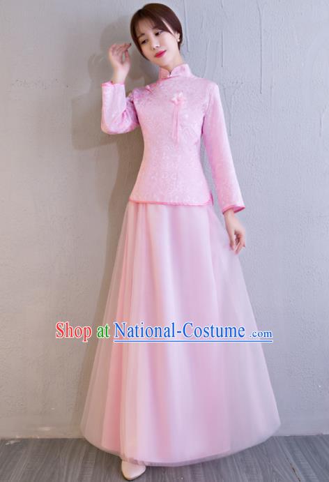 Chinese Traditional Bride Pink Xiuhe Suits Ancient Handmade Wedding Costumes for Women