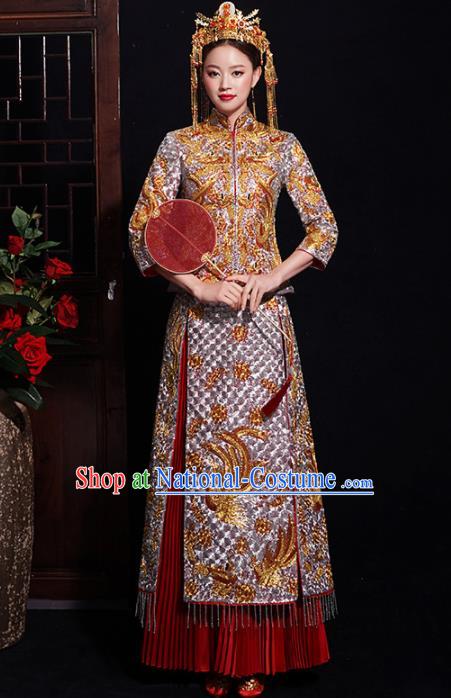 Chinese Traditional Bride Embroidered Diamante Xiuhe Suits Ancient Handmade Wedding Costumes for Women