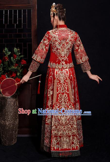 Chinese Traditional Bride Embroidered Tang Suit Xiuhe Suits Ancient Handmade Red Wedding Costumes for Women