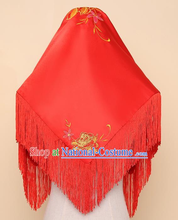 Chinese Traditional Wedding Hair Accessories Ancient Bride Red Tassel Headdress for Women