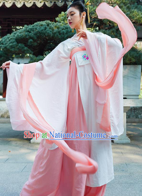 Traditional Chinese Tang Dynasty Imperial Consort Pink Hanfu Dress Ancient Drama Peri Costumes for Women