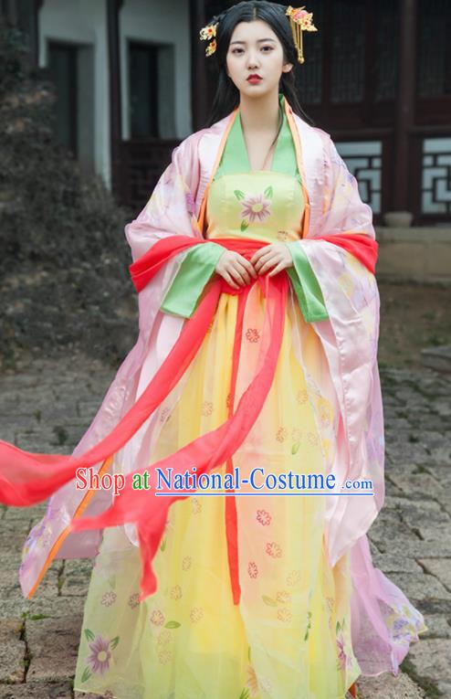 Traditional Chinese Ancient Drama Peri Costumes Tang Dynasty Palace Princess Hanfu Dress for Women