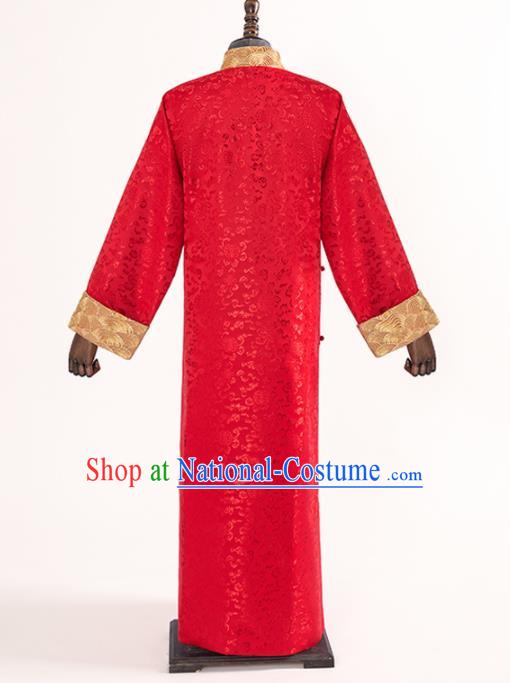 Chinese Traditional Wedding Red Silk Gown Ancient Bridegroom Embroidered Costumes for Men