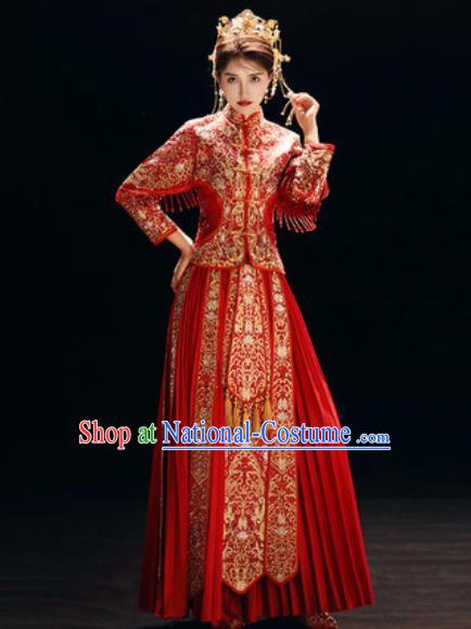 Chinese Traditional Wedding Dress Embroidered Cheongsam Ancient Bride Handmade Xiuhe Suits Costumes for Women