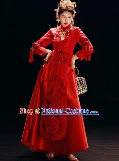 Chinese Traditional Wedding Dress Embroidered Cheongsam Ancient Bride Xiuhe Suits Costumes for Women