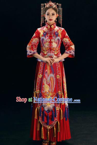 Chinese Traditional Wedding Dress Embroidered Phoenix Cheongsam Ancient Bride Xiuhe Suits Costumes for Women