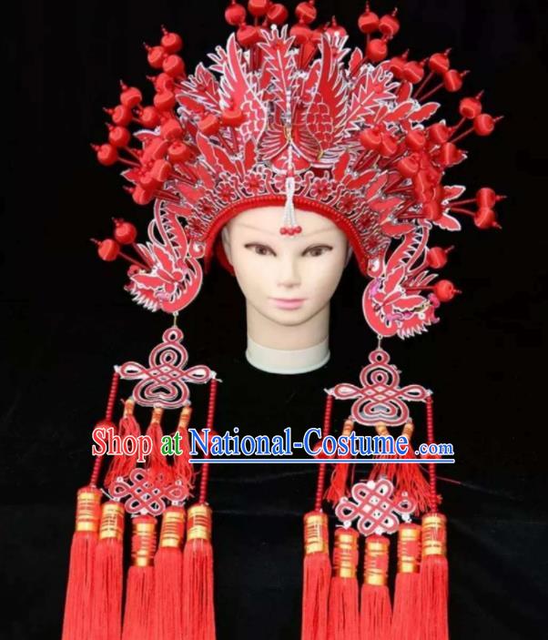 Chinese Traditional Wedding Hair Accessories Ancient Queen Red Phoenix Coronet for Women