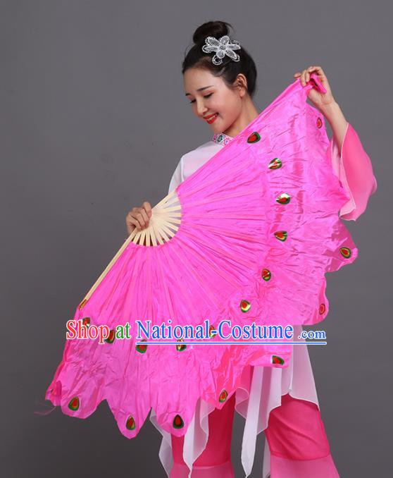 Chinese Traditional Folk Dance Props Classical Dance Fans Rosy Silk Fans