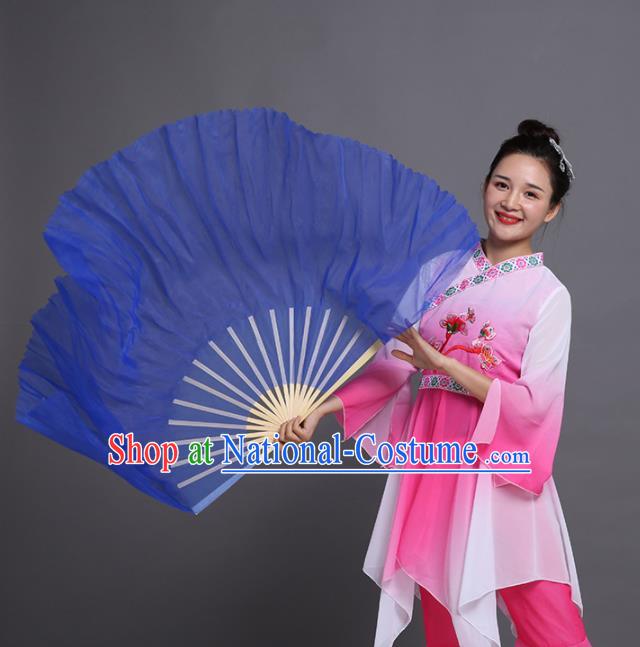 Chinese Traditional Folk Dance Props Classical Dance Fans Blue Silk Fans