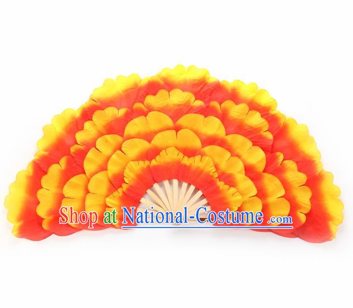 Chinese Traditional Folk Dance Props Classical Dance Fans Orange Peony Fans