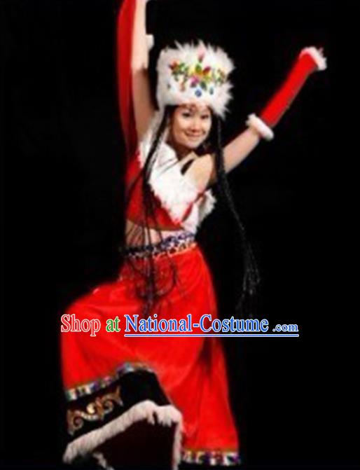 Chinese Traditional Folk Dance Costumes Zang Nationality Dance Red Clothing for Women