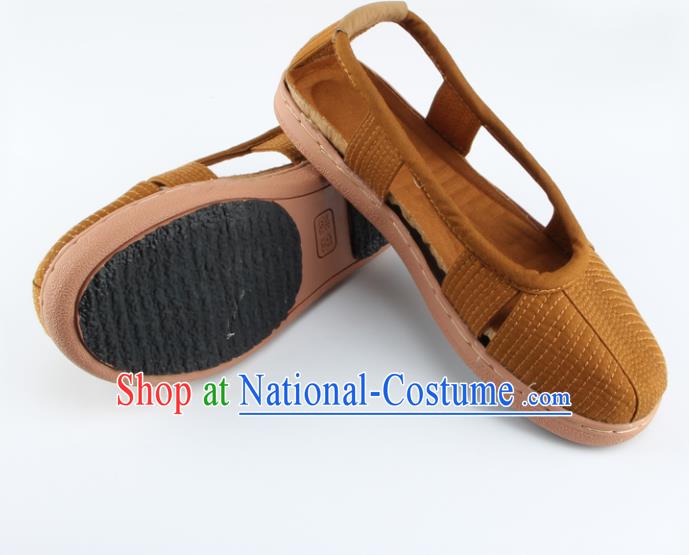 Chinese Traditional Buddhist Monk Shoes Buddhism Arhat Monks Khaki Cloth Shoes for Men