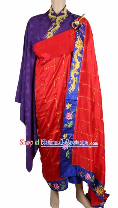 Chinese Traditional Buddhist Monk Clothing Red Silk Cassock Buddhism Monks Costumes for Men