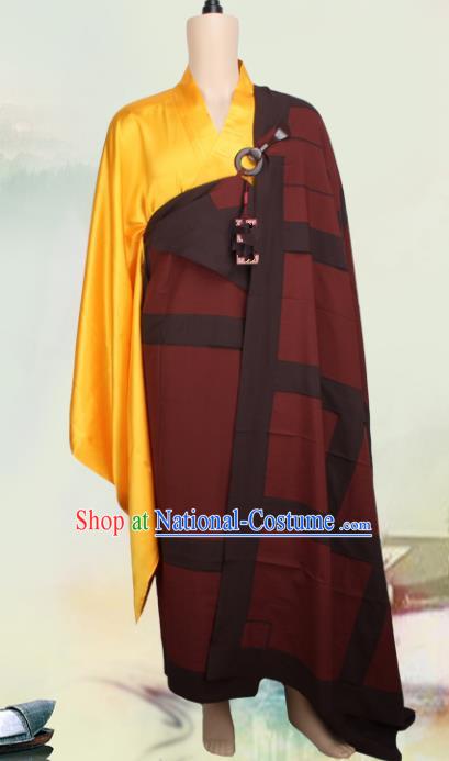 Chinese Traditional Buddhist Monk Clothing Buddhism Monks Dark Red Cassock Costumes for Men