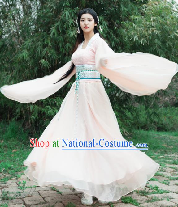 Traditional Chinese Ancient Fairy Costumes Tang Dynasty Drama Palace Princess Pink Hanfu Dress for Women