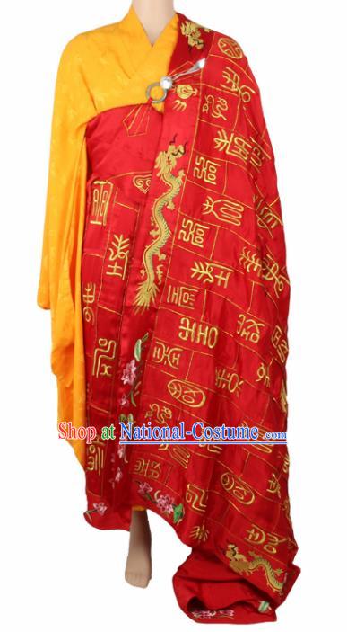 Chinese Traditional Buddhist Embroidered Dragon Red Cassock Buddhism Dharma Assembly Monks Costumes for Men