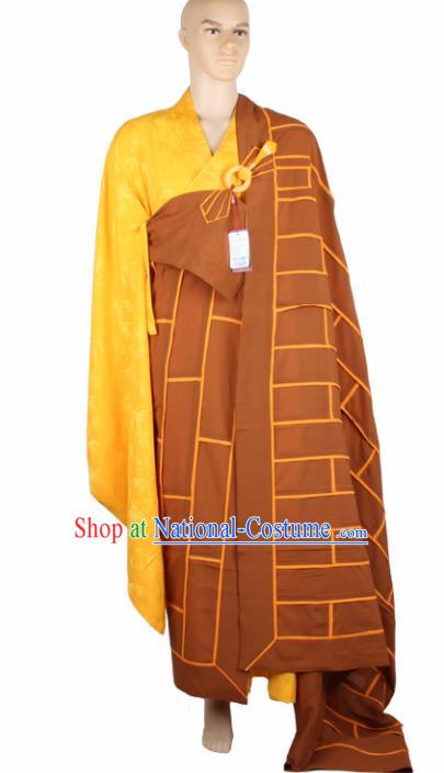 Chinese Traditional Buddhist Brown Cassock Buddhism Dharma Assembly Monks Costumes for Men