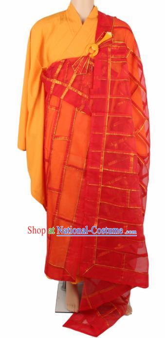 Chinese Traditional Buddhist Red Organza Cassock Buddhism Dharma Assembly Monks Costumes for Men