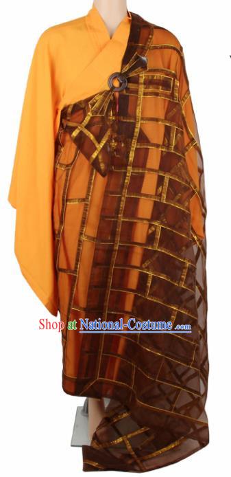 Chinese Traditional Buddhist Brown Organza Cassock Buddhism Dharma Assembly Monks Costumes for Men