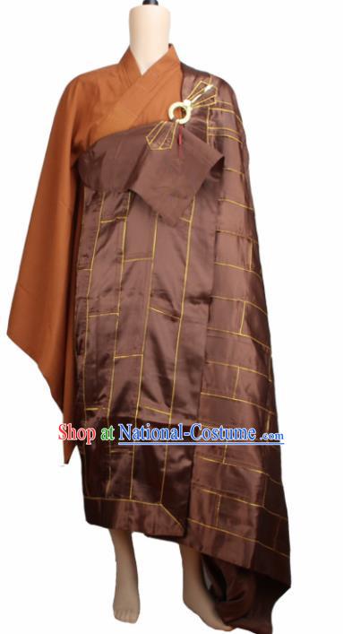 Chinese Traditional Buddhist Brown Silk Cassock Buddhism Dharma Assembly Monks Costumes for Men