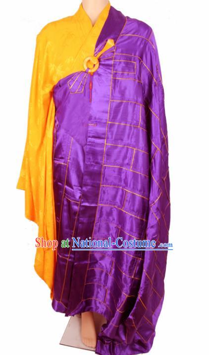 Chinese Traditional Buddhist Purple Silk Cassock Buddhism Dharma Assembly Monks Costumes for Men