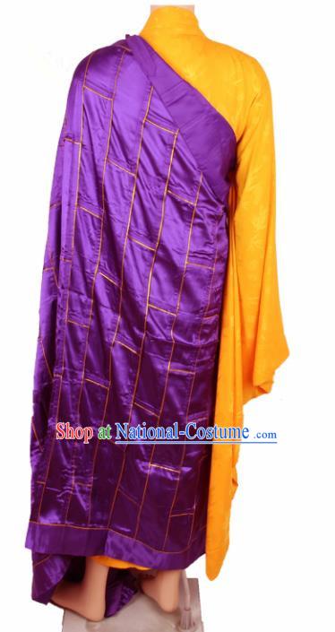 Chinese Traditional Buddhist Purple Silk Cassock Buddhism Dharma Assembly Monks Costumes for Men