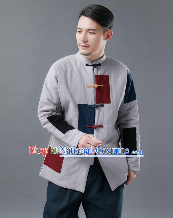 Chinese Traditional Tang Suits National Plated Buttons Shirts Mandarin Cotton Padded Jacket for Men