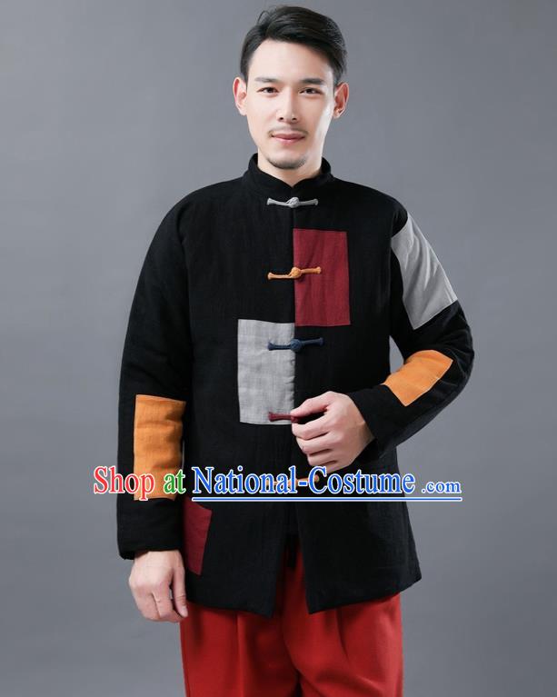 Chinese Traditional Tang Suits National Shirts Mandarin Black Cotton Padded Jacket for Men