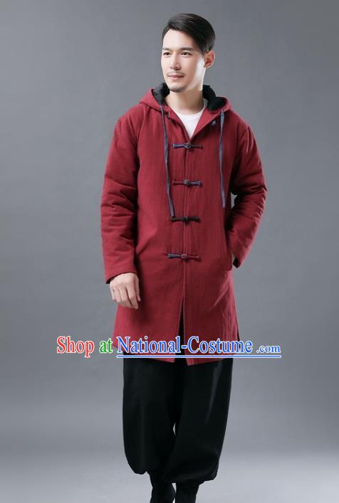 Chinese Traditional Costume Tang Suits National Shirts Mandarin Red Cotton Padded Coat for Men